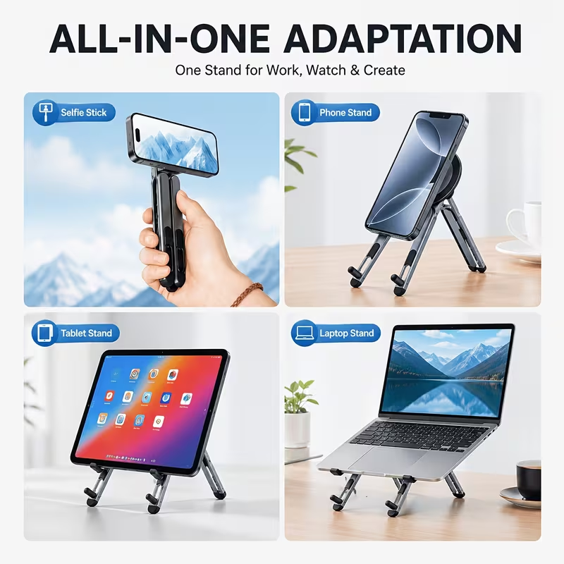 Limited Time: 30% OFF⚡ Foldable Magsafe Magnetic Phone Tripod Stand, Multi‑Device Portable Aluminum Alloy Holder