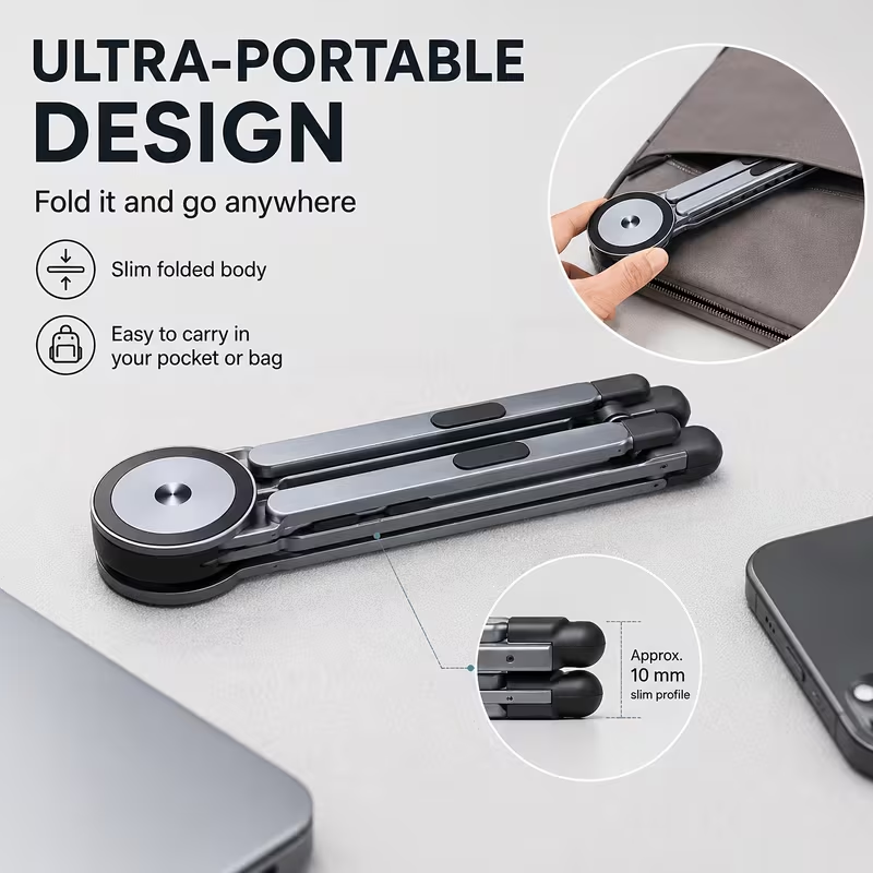 Limited Time: 30% OFF⚡ Foldable Magsafe Magnetic Phone Tripod Stand, Multi‑Device Portable Aluminum Alloy Holder