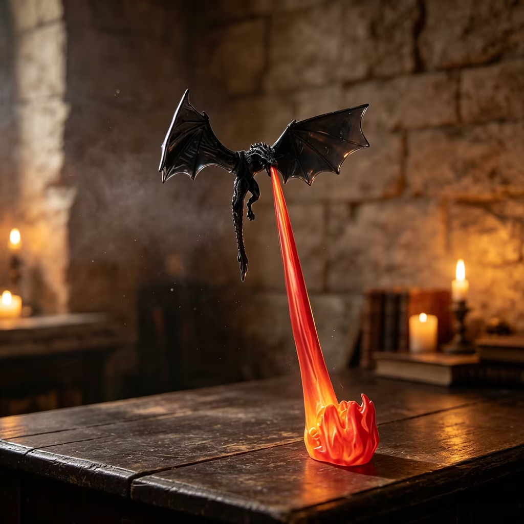 Limited Time: 30% OFF⚡  "Spitting Fire" Dragon Figure - 3D Printed Texture, Illuminated Flame Base, Bold Fantasy Centerpiece Home Decor