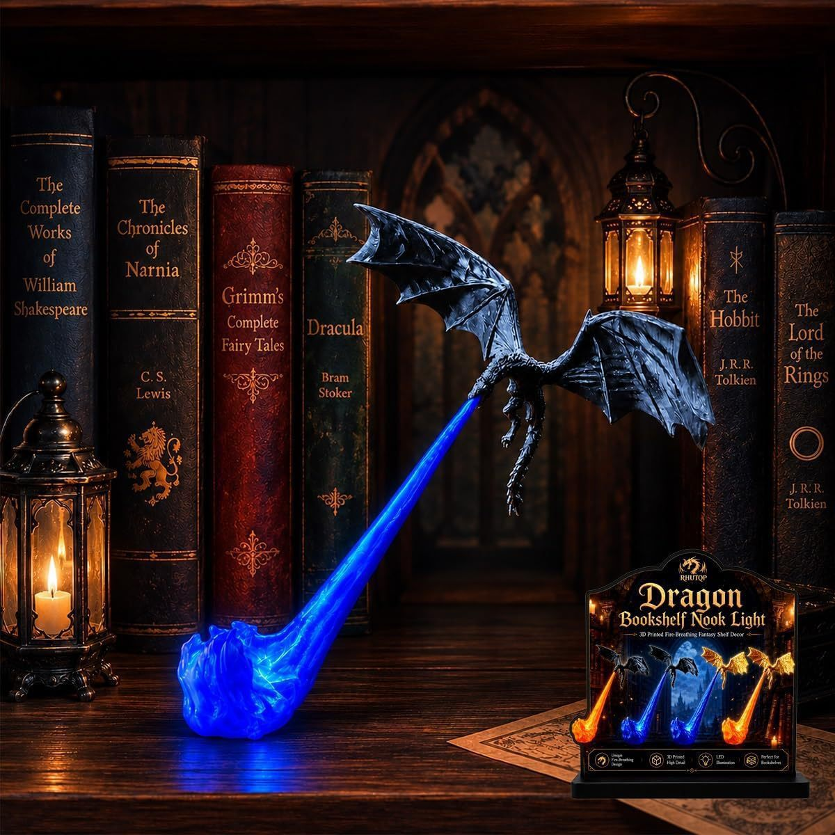 Limited Time: 30% OFF⚡  "Spitting Fire" Dragon Figure - 3D Printed Texture, Illuminated Flame Base, Bold Fantasy Centerpiece Home Decor