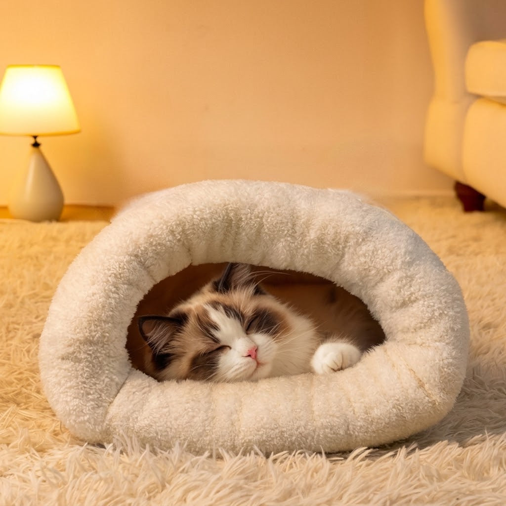 2-in-1 Thermal Burrow Cat Bed & Calming Fleece Sleeping Bag