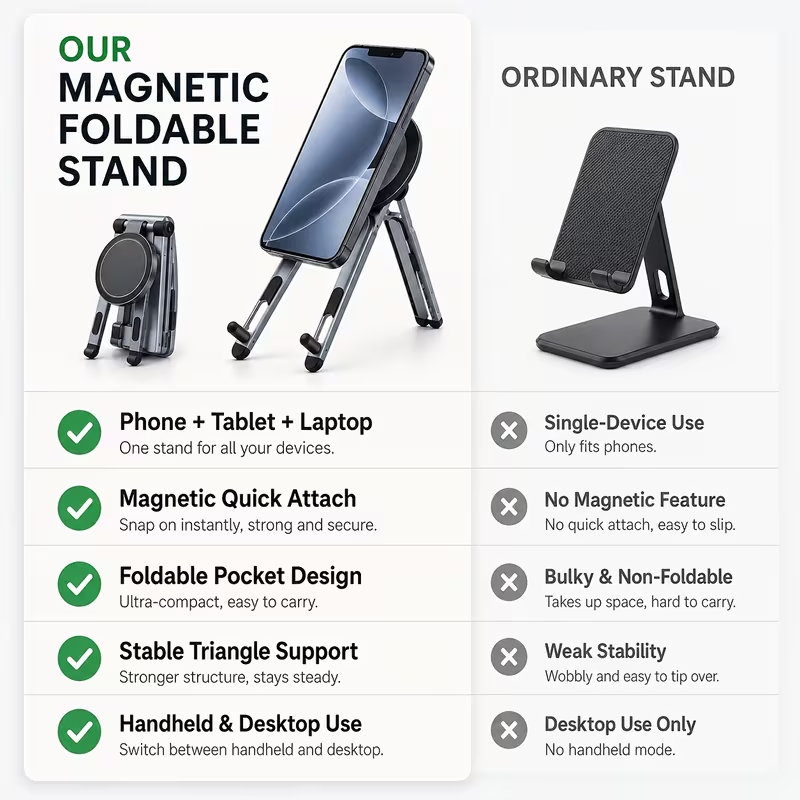 Limited Time: 30% OFF⚡ Foldable Magsafe Magnetic Phone Tripod Stand, Multi‑Device Portable Aluminum Alloy Holder