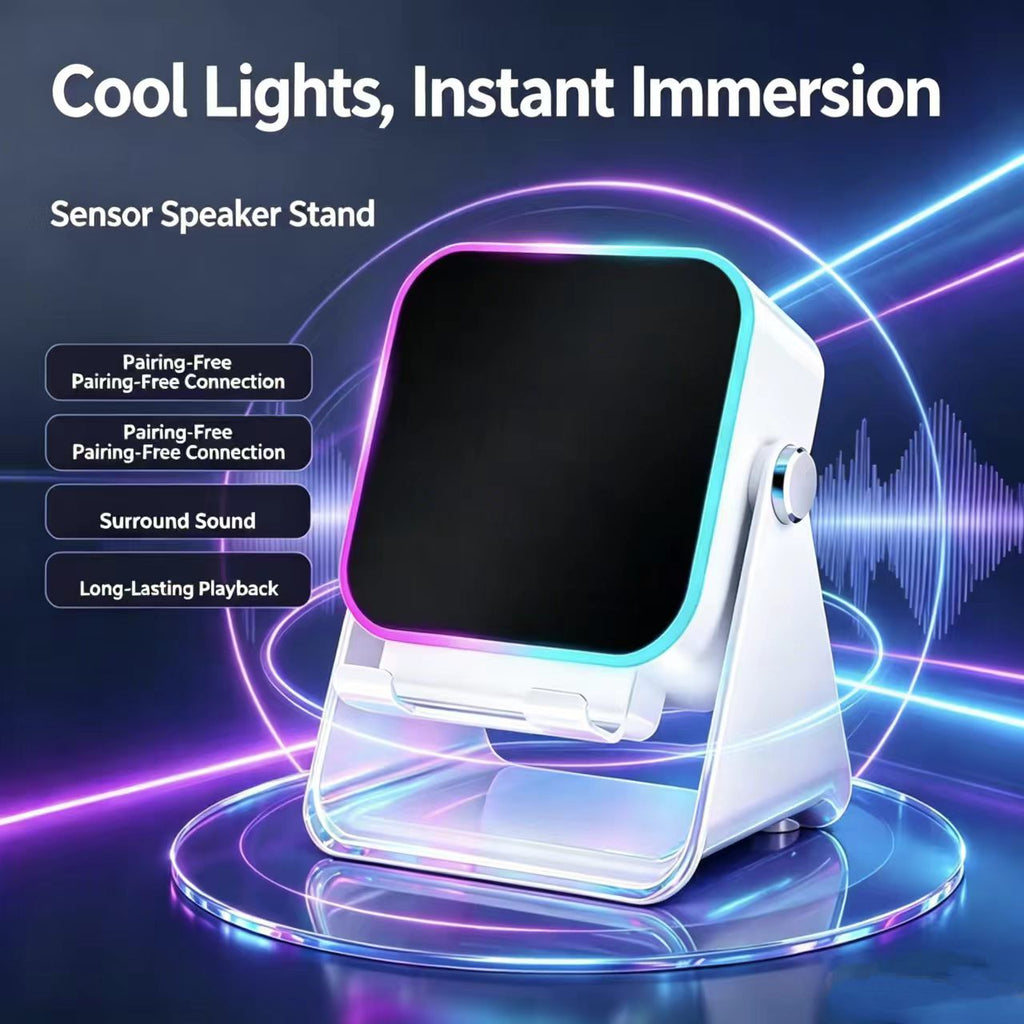 Limited Time: 30% OFF⚡ Smart Sensing Desktop Phone Stand Speaker with Surround Sound & RGB