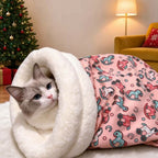 2-in-1 Thermal Burrow Cat Bed & Calming Fleece Sleeping Bag