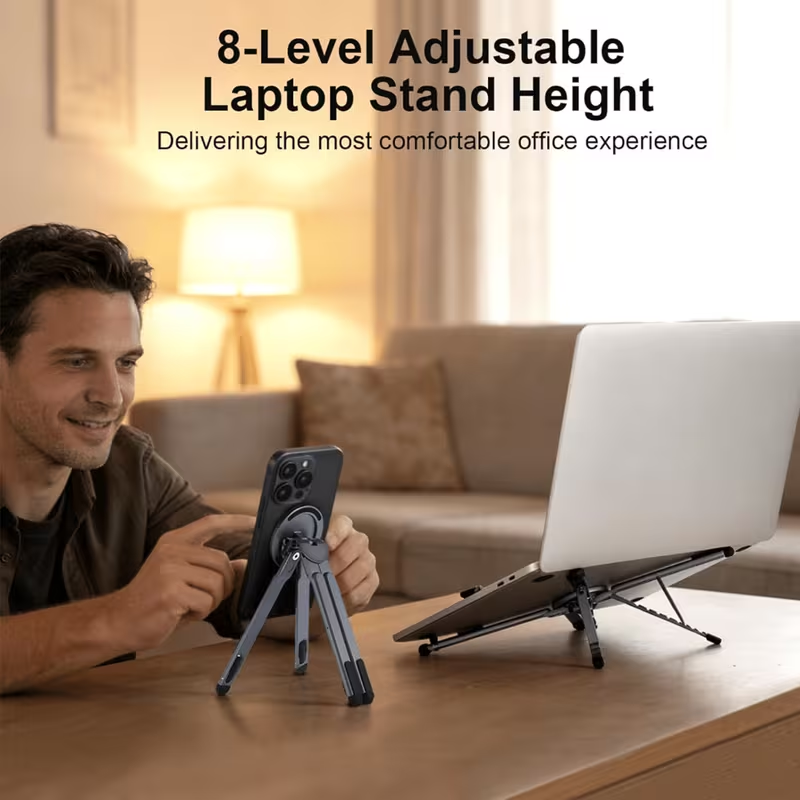 Limited Time: 30% OFF⚡ Foldable Magsafe Magnetic Phone Tripod Stand, Multi‑Device Portable Aluminum Alloy Holder